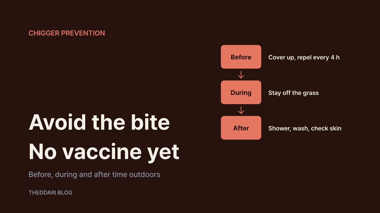 Chigger bite prevention: before, during and after outdoor time