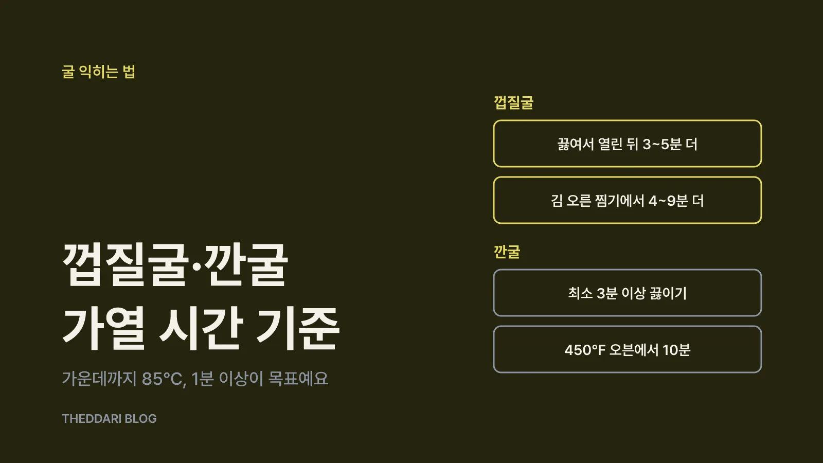 굴 익히는 법: 껍질굴·깐굴별 가열 기준